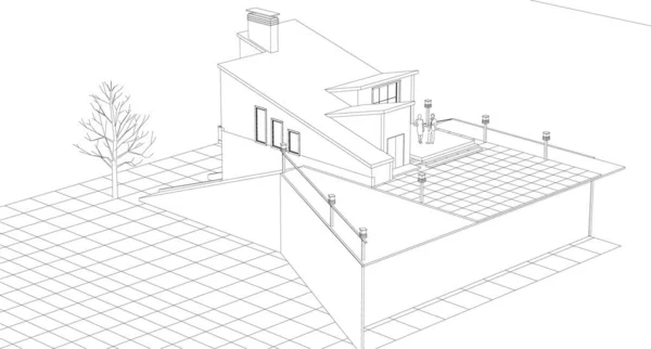 Modernes Haus Architektonisches Projekt Skizze Illustration — Stockvektor