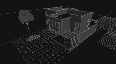 Modern ev mimari projesi çizimi 3D illüstrasyon