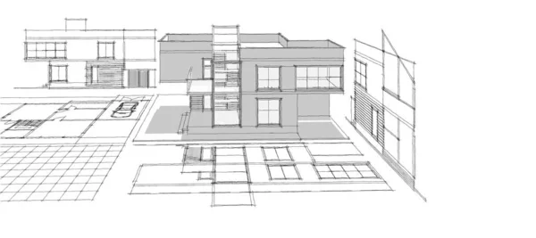 Сучасний Будинок Архітектурний Проект Ескіз Ілюстрація — стокове фото