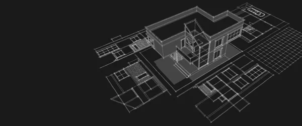 Modern Ház Építészeti Projekt Vázlat Illusztráció — Stock Fotó