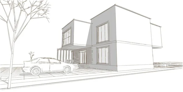 Modern House Architectural Project Sketch Illustration — Stock Photo, Image