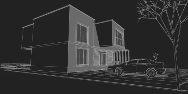 Modern House Architectural Project Sketch Illustration — Stock Photo, Image