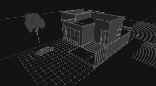 Современный Дом Архитектурный Эскиз Проекта Иллюстрация — стоковое фото
