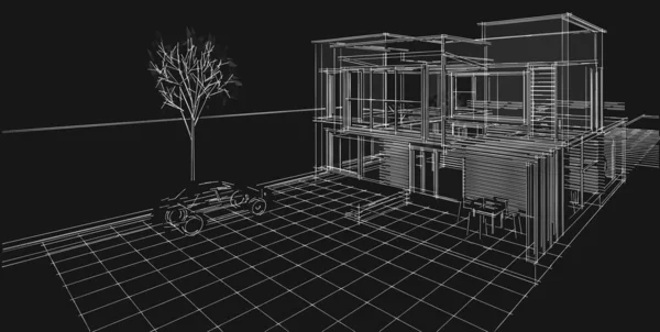 現代住宅建築プロジェクトスケッチ3Dイラスト — ストック写真