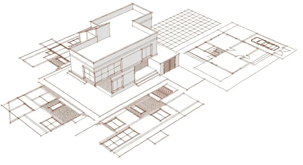 Modernes Haus Architektonisches Projekt Skizze Illustration — Stockfoto