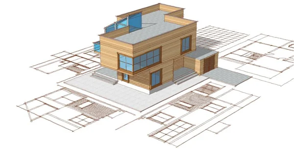 Modern House Architectural Project Sketch Illustration — Stock Photo, Image