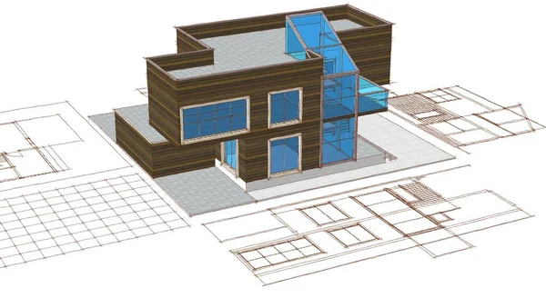 Modernes Haus Architektonisches Projekt Skizze Illustration — Stockfoto