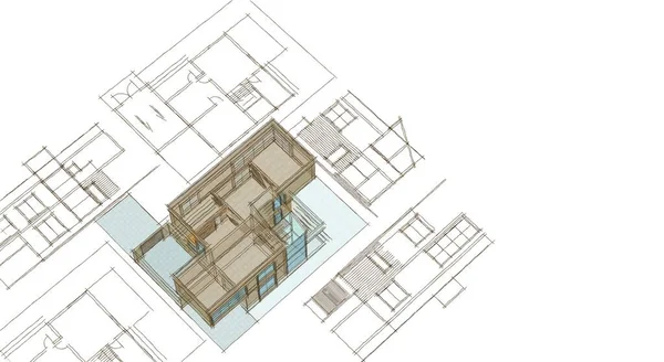 Modernes Haus Architektonisches Projekt Skizze Illustration — Stockfoto