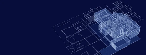 Современный Дом Архитектурный Эскиз Проекта Иллюстрация — стоковое фото