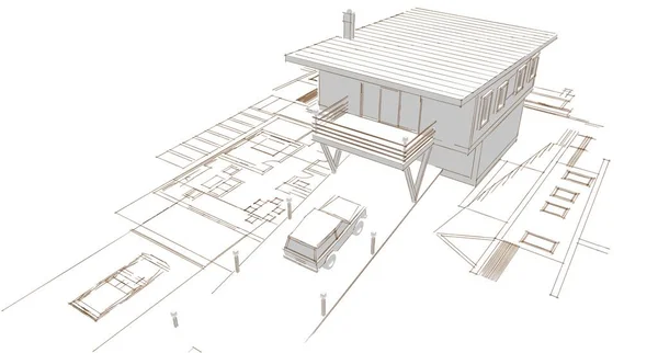 Casa Moderna Proyecto Arquitectónico Bosquejo Ilustración — Foto de Stock