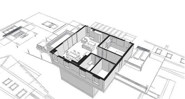 Casa Moderna Proyecto Arquitectónico Bosquejo Ilustración —  Fotos de Stock