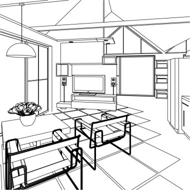 house loft iç mimari 3d oluşturma