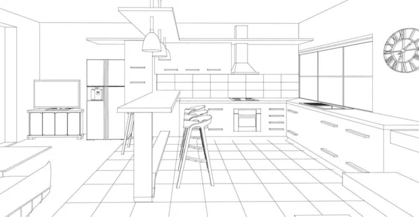 Casa Loft Interno Rendering — Vettoriale Stock