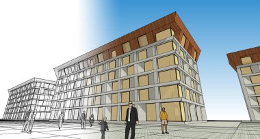 soyut modern mimari modüler cephe 3D illüstrasyon