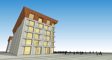 soyut modern mimari modüler cephe 3D illüstrasyon