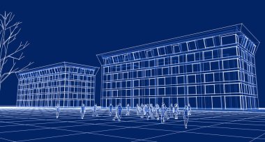 soyut modern mimari modüler cephe 3D illüstrasyon