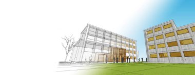  soyut modern mimari modüler cephe 3D illüstrasyon