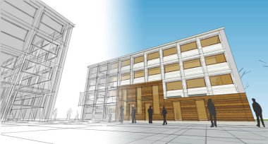  soyut modern mimari modüler cephe 3D illüstrasyon