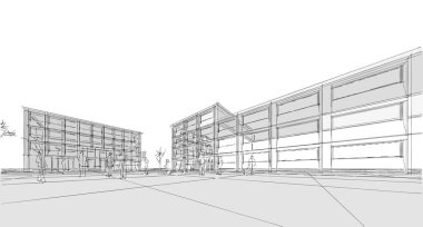  soyut modern mimari modüler cephe 3D illüstrasyon