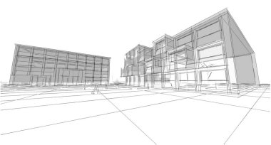  soyut modern mimari modüler cephe 3D illüstrasyon