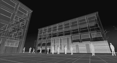  soyut modern mimari modüler cephe 3D illüstrasyon