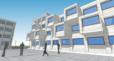  soyut modern mimari modüler cephe 3D illüstrasyon