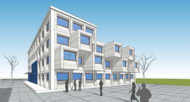  soyut modern mimari modüler cephe 3D illüstrasyon