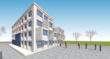  soyut modern mimari modüler cephe 3D illüstrasyon