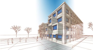  soyut modern mimari modüler cephe 3D illüstrasyon