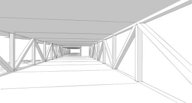 soyut modern mimari modüler cephe 3D illüstrasyon