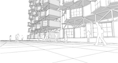 soyut modern mimari modüler cephe 3D illüstrasyon