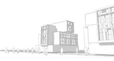 soyut modern mimari modüler cephe 3D illüstrasyon