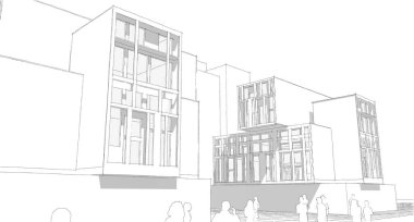 soyut modern mimari modüler cephe 3D illüstrasyon