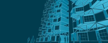 soyut modern mimari modüler cephe 3D illüstrasyon