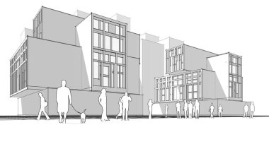 soyut modern mimari modüler cephe 3D illüstrasyon