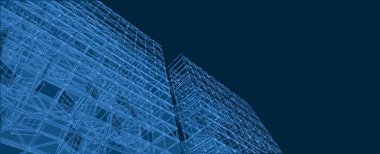 soyut modern mimari modüler cephe 3D illüstrasyon