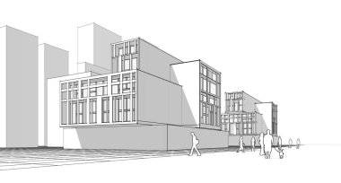 soyut modern mimari modüler cephe 3D illüstrasyon