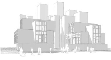 soyut modern mimari modüler cephe 3D illüstrasyon