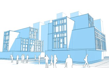 soyut modern mimari modüler cephe 3D illüstrasyon