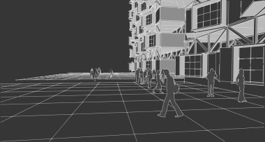 soyut modern mimari modüler cephe 3D illüstrasyon