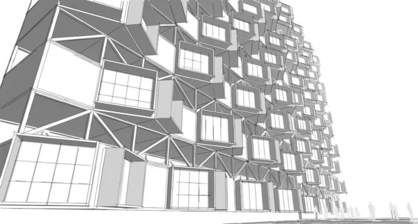 soyut modern mimari modüler cephe 3D illüstrasyon