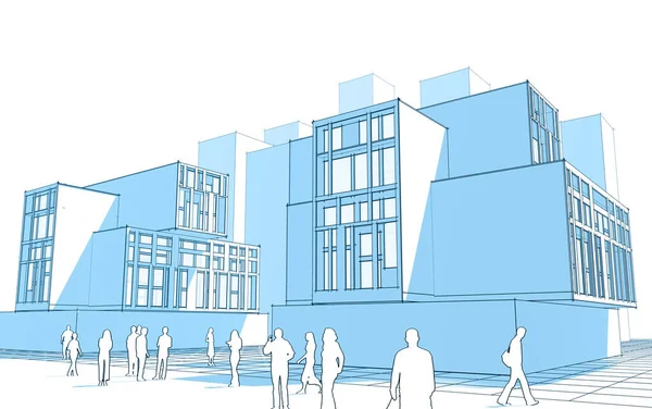 soyut modern mimari modüler cephe 3D illüstrasyon