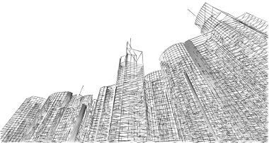 Modern şehir panoraması 3D illüstrasyon