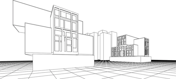 現代の住宅建設設計3Dレンダリング — ストックベクタ