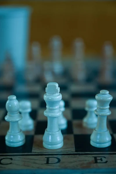 Chess Pieces Wooden Board — Stock Photo, Image