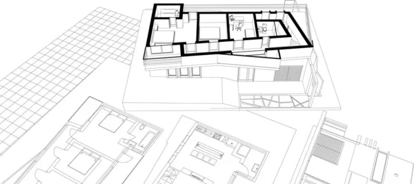 Сучасний Будинок Архітектурний Проект Ескіз Ілюстрація — стоковий вектор