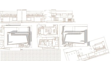 Modern ev mimari projesi çizimi 3D illüstrasyon