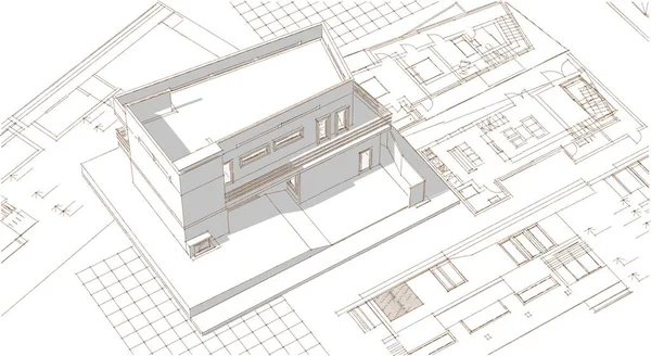 Casa Moderna Projeto Arquitetônico Esboço Ilustração — Fotografia de Stock