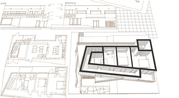 Modernes Haus Architektonisches Projekt Skizze Illustration — Stockfoto