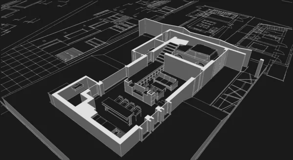 Moderní Dům Architektonický Projekt Skica Ilustrace — Stock fotografie